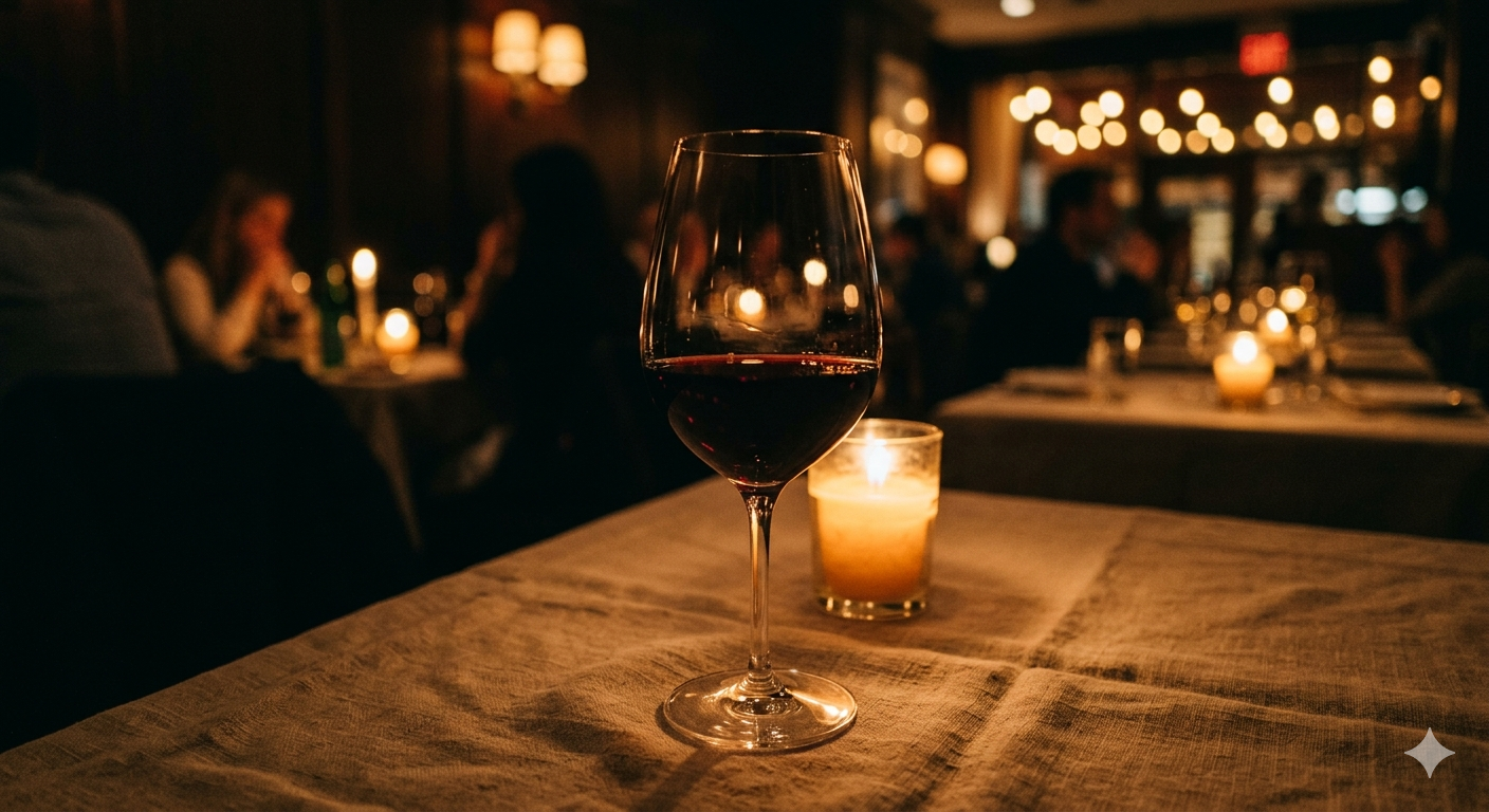 Wine glass in candlelight